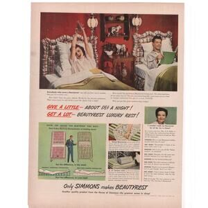 Simmons Beautyrest Mattress Magazine Advertisement 1949 Color Vintage Midcentury